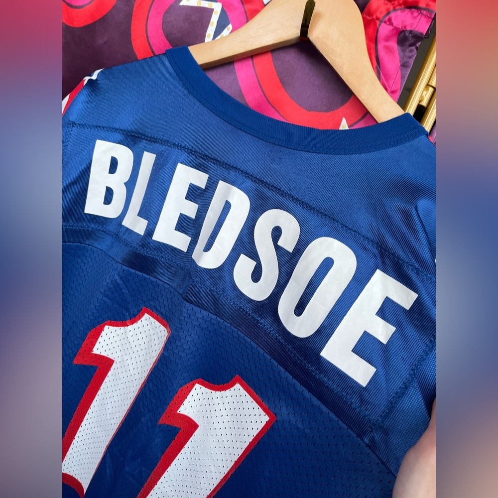 Vintage Champion Drew Bledsoe New England Patriots Jersey 11 Blue NFL Football - Picture 10 of 11